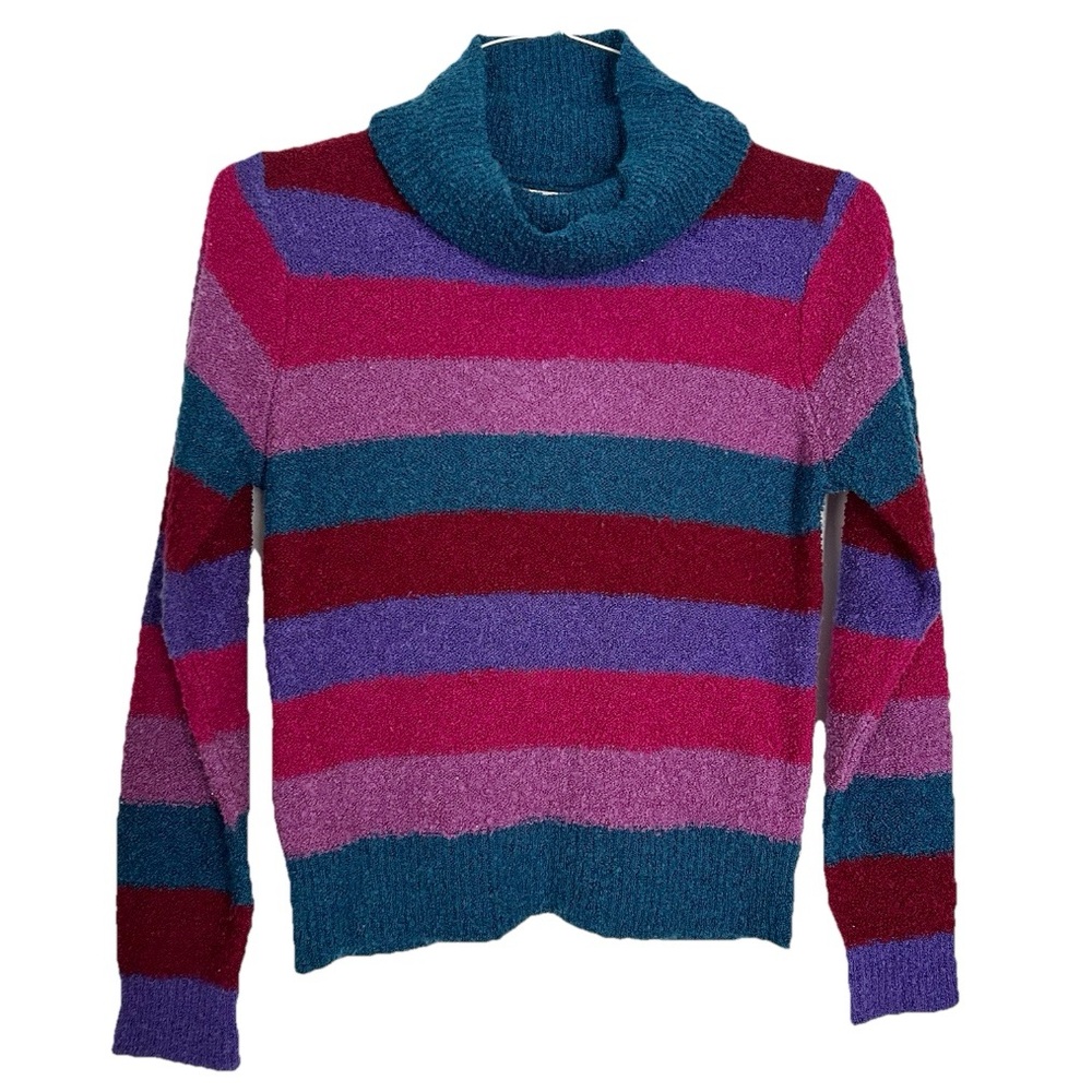 Vintage Razzle Dazzle Multicolour Striped Turtleneck Sweater Purple Pink Blue